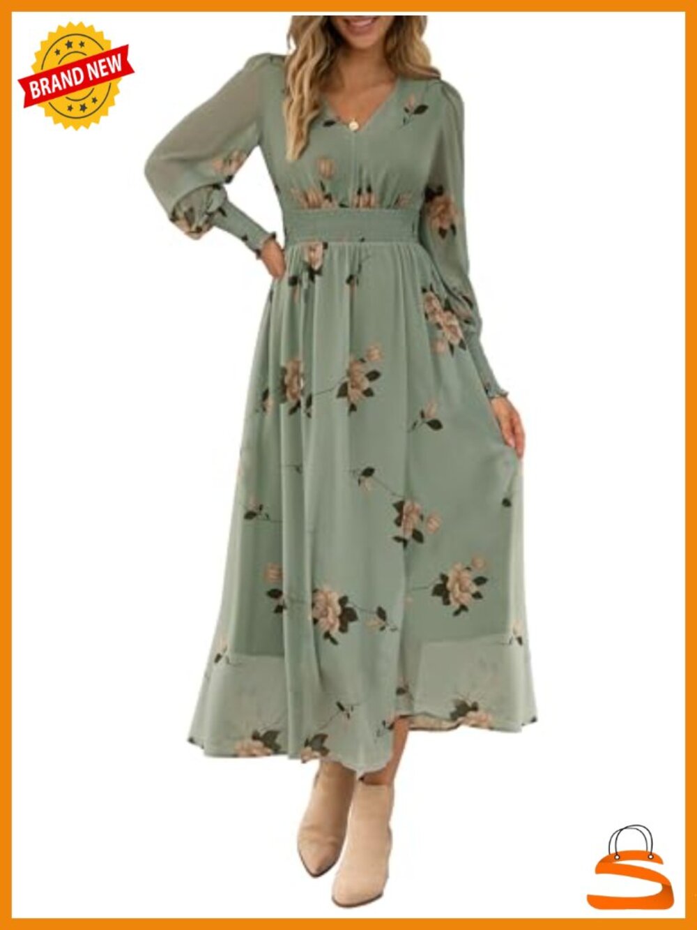 Women's Floral Maxi Dress V-Neck High Waist A-Line Wedding Guest
